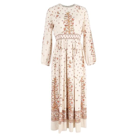 Giambattista Valli Floral Print Maxi Long Sleeve Dress in Cream Crepe de Chine - Picture 1 of 3